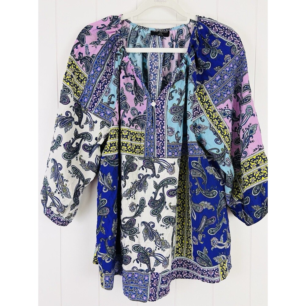 Lane Bryant Colorful Patchwork Whimsical Fun Lightweight Blouse Plus 18/20